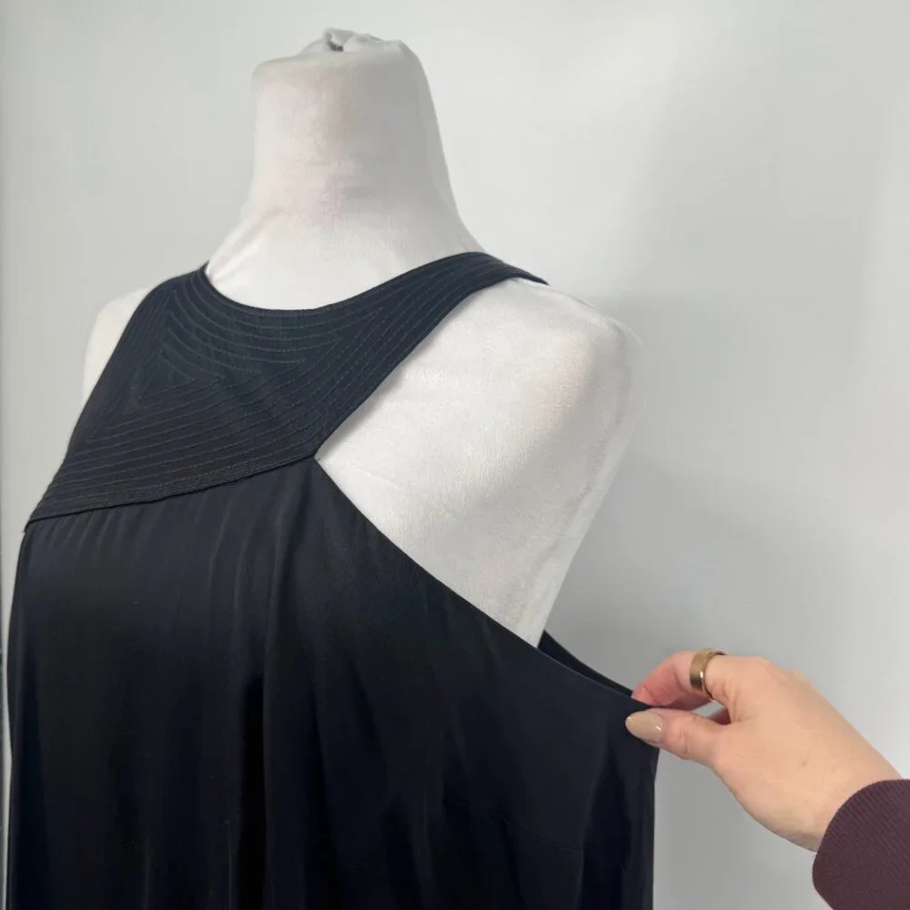 Anthropologie Black Asymmetrical Geometric Neckline Mini Dress - 10P - Picture 6 of 12